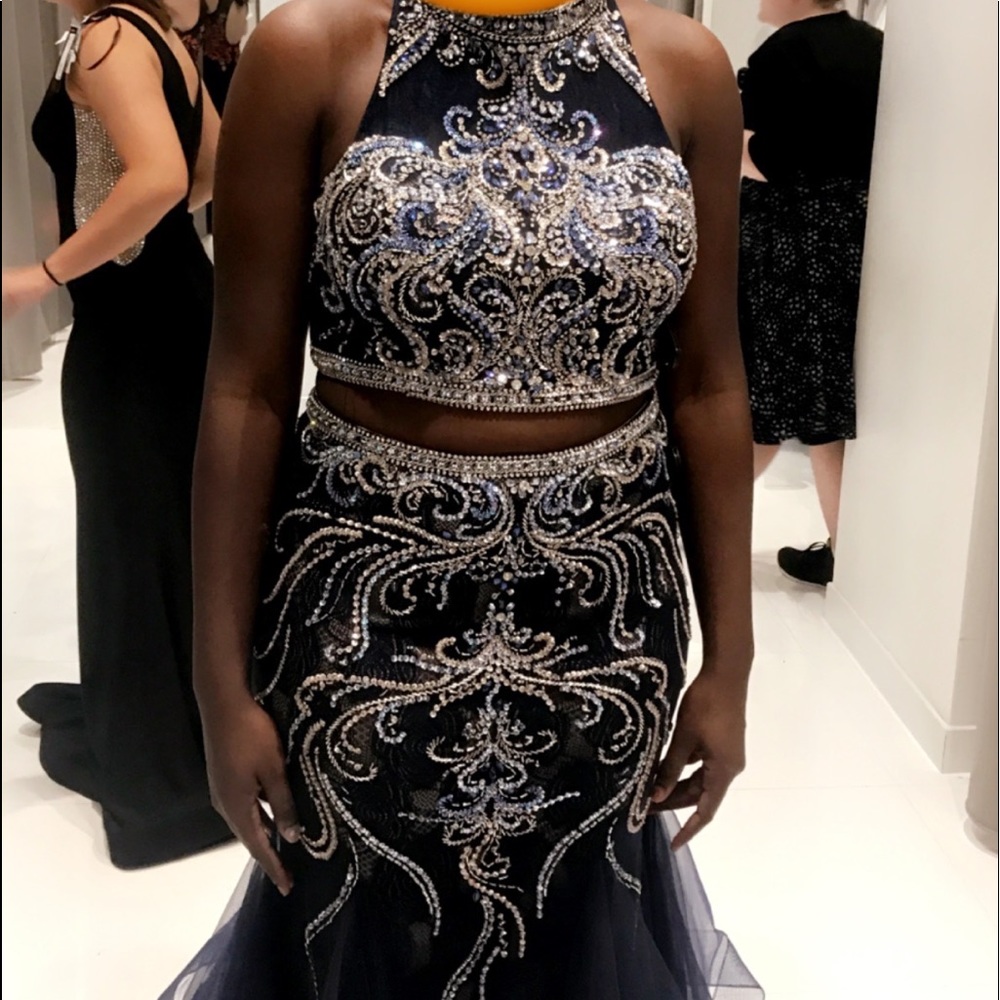 Beautiful Navy Blue Gown with Rhinestones